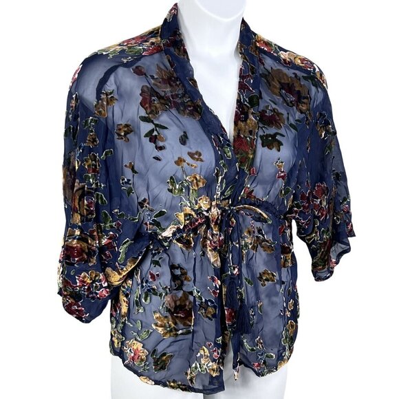 Velvet Burnout Floral Sheer Kimono Top Women S Artsy Boho Whimsigoth FairyGrunge - Picture 8 of 16